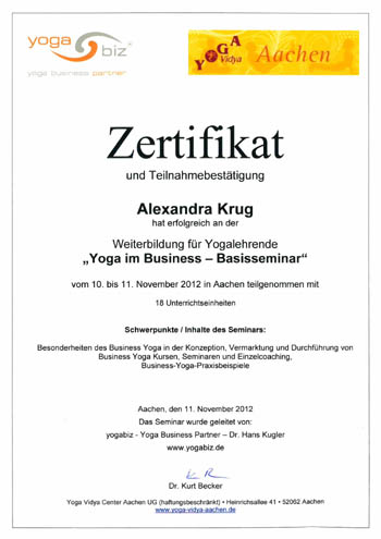 Zertifikat Kreatives Stress- und Selbstmanagenent mit Business Yoga