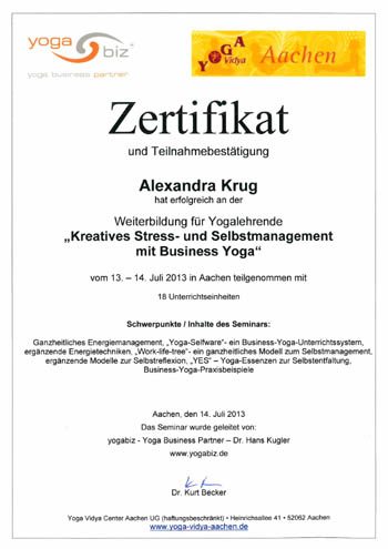 Zertifikat Yogalehrerin (BYV)